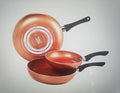 Copper Cuisine by Healthy Living Skillets. 3-piece nonstick cookware set includes 8-inch 10-inch and 12-inch skillets