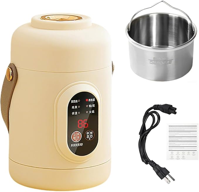 Multifunctional Health Pot 500W Portable Mini Electric Cooker with Ceramic Glaze Inner &amp Steamer Small Slow Cooker with 12-Hour Reservation for Porridge Rice Soup &amp Steaming (800ml-Khaki)