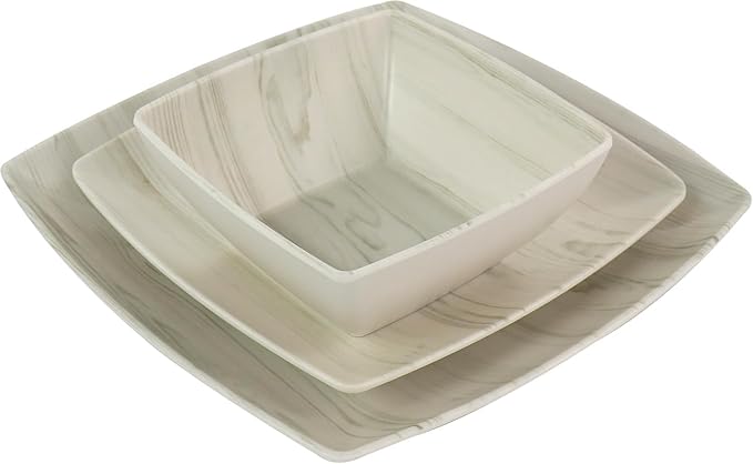 12-Piece Melamine Dinnerware Set – Woodgrain Outdoor Plates and Bowls for 4 Durable Shatter-Resistant Tableware Lightweight Rustic Design Dishwasher Safe