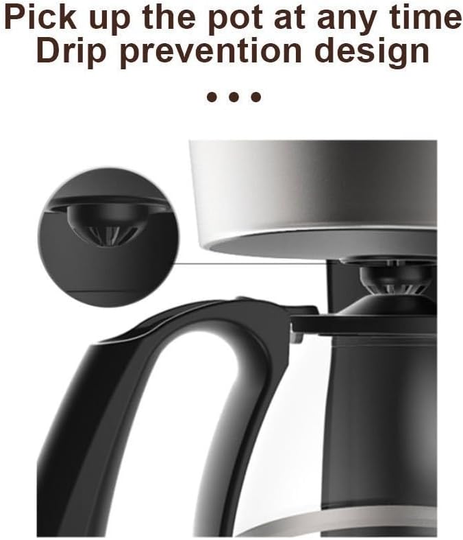 6-Cup Coffee Maker with Easy On/Off Switch Easy Pour Non-Drip Carafe with Removable Filter Basket 650W 750ML Household Small Electric Drip Coffee Machine for Home &amp Office Black