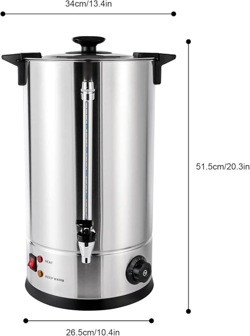 1.4KW Coffee Urn 15L/3.96Gal Stainless Steel Coffee Maker Hot Beverage Dispenser with Water Level Indicator Large Coffee Dispenser Hot Water Urn with Anti-Dry Burn Protection 110V