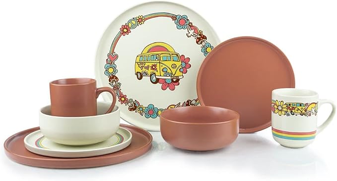 Everything Kitchens Modern Flat 16-Piece Dinnerware Set | Peace &amp Love (32-Piece Dinnerware Set | Terracotta)