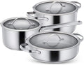 Cooking Pot Stainless Steel Cookware Set 3-Pieces Saucepans Set with Glass Lid Safe Uncoated Pot Suitable for All Hob Types