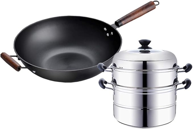 Cookware Set2-Piece Stainless Steel Pot &amp Pan SetsSteamer with Tempered Glass Comfortable Handle Suitable for Various Heat Sources Including Induction Cooker Omelette Pans