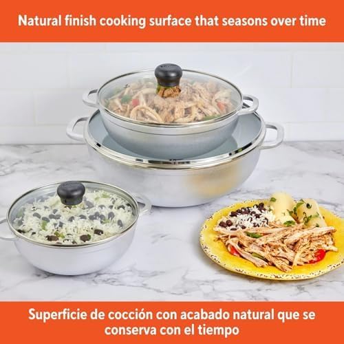 Cast Aluminum 3-Piece Cookware Set with Glass Lids 1.5qt 2.5qt 5.2qt (18cm 22cm 28cm)Non Stick Pot for Stew and Soup Cooking ﻿