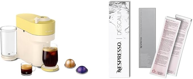 Nespresso Vertuo Pop+ Summer Limited Edition Coffee and Espresso Maker by De'Longhi Pastel Yellow Descaling Kit