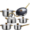 12 Pieces of Stainless Steel Cookware Set 6 Kinds of Kitchen Pot Combination Frying Pan Soup Pot Milk Pot Kettle Set PotKettle B12 Pc-Kettle A-12 pc