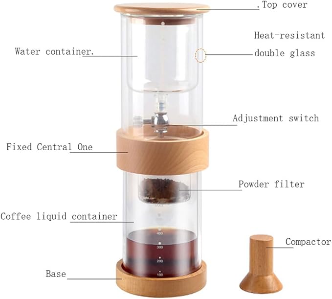 Iced drip coffee maker with Adjustable valve for Home Office 16.9oz Cold Brew Drip Tower Coffee Makers with Filter Fits Most Coffee Pots