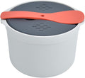 Yosoo Health Gear Microwave Rice Cooker 4in1 PP Kitchen Set with Measuring Cup Colander and Steamer 2L Container for Rice Grains and Veggies in Minutes Office and Small Kitchen (Orange)