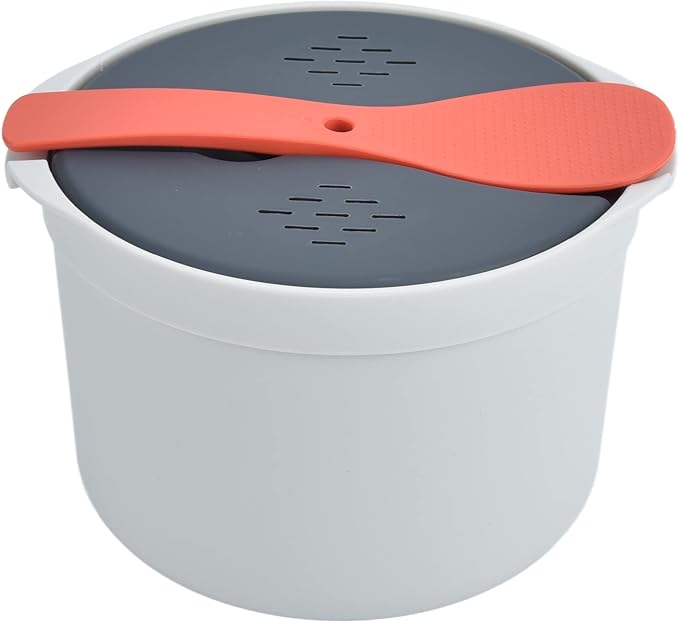 Microwave Rice Cooker 2L Microwave Steamer Nonstick PP Steamer with Lid Strainer Rice Spoon Express Pasta Cooker for Vegetables Quinoa Oatmeal Ramen Meal Prep Essential (Orange)