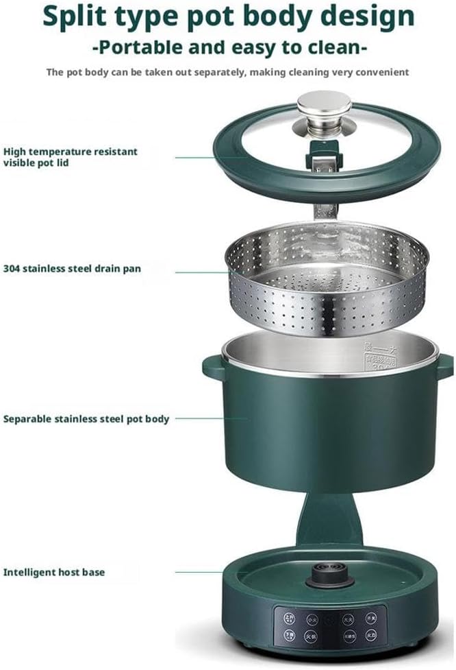 3 L Lifting Sugar Removal Rice CookerMultifunction 5 Speed Adjustable Hot Pot Non-Stick Pan&amp Rice Soup Separate ElectricWith Steamer BasketRapid Heating For Family Use (Green)