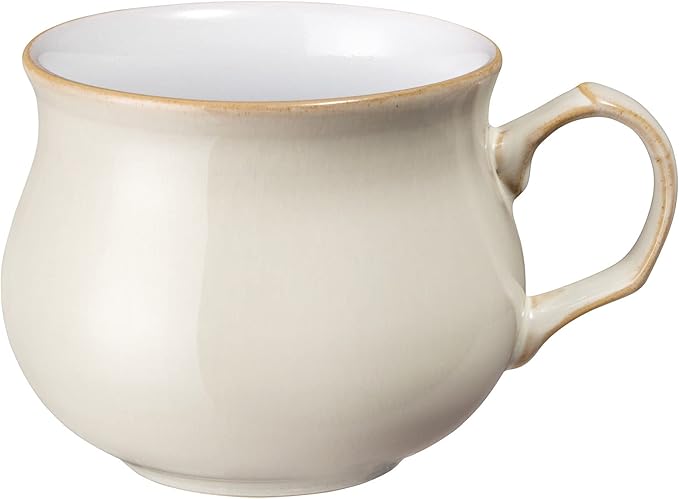 Denby - Linen Cream Tea Cup and Saucer Set of 2-200ml Stoneware Coffee Tea Mug and Saucer Set - Dishwasher Safe Microwave Safe