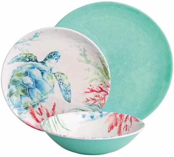 Melamine Sea Life 12-Piece Sealife Dinnerware Set