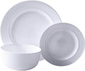 12-Piece Break-Resistant White Opal Glass Dinnerware Set – Modern Dinnerware with Embossed Stripe Design Microwave &amp Dishwasher Safe