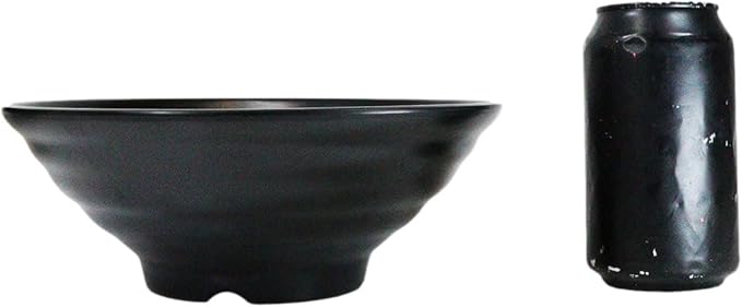 Ebros Gift Contemporary Ridged Matte Black Melamine Series Dinnerware Serveware Kitchenware Set Japanese Chinese Restaurant Supply (Pack Of 6 Large Round Ramen Soup Pasta Salad Bowls 48oz)