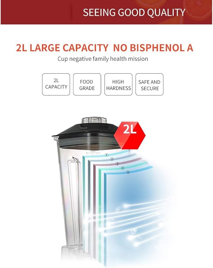 Smoothie Maker 1200W Powerful Blender with 2L BPAS s Large Container 5 Speeds Control 48000 RPM High-Speed 4 Blades Jug Blender MixerRedRed
