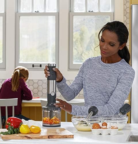 GE Immersion Blender | Handheld Blender for Shakes Smoothies Baby Food &amp More | Includes Whisk &amp Blending Jar | 2-Speed | Interchangeable Attachment for Easy Clean | 500 Watts | Stainless St