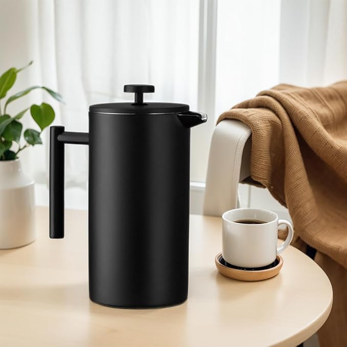 Stainless Steel French Press Coffee Maker 1000ml Double Wall Insulation Coffee Press Easy Press Cafe Brewed Coffeeware with 3 Fil ters Double Walled Large Coffee Press for Bar Cafe Home