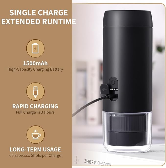 Portable Coffee Maker Espresso Machine Suitable for Coffee Powder Capsule Coffee Convenient for RV Camping Hiking Picnicking Office and Home Use