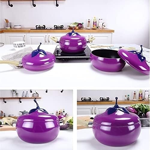 Kitchen Cooking Sets 3pcs Cookware Set Creative Kitchen Smoke- Free and Non- Stick Pot Set Soup Pot Milk Pot Frying Pan Aluminum Alloy Cookware Sets(A-Eggplant Shape)