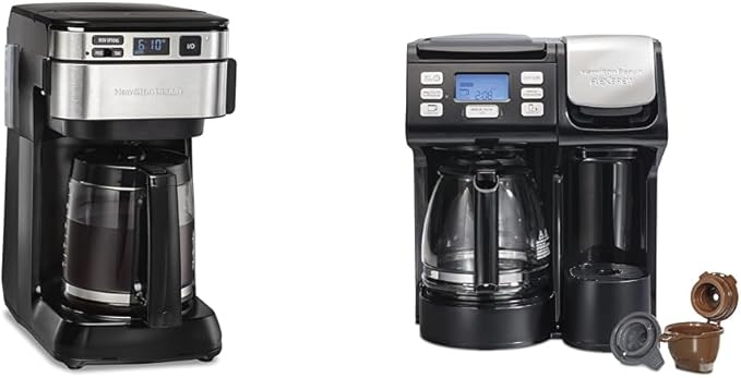 Hamilton Beach Programmable Coffee Maker 12 Cups Front Access Easy Fill Pause &amp Serve 3 Brewing Options Black (46310) &amp FlexBrew Trio 2-Way Coffee Maker Compatible with K-Cup Pods or Gro