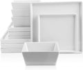 Stone Lain Grace Square Stoneware Dinnerware Set 12 Piece Service For 4 Plates and Bowls Dish Set White