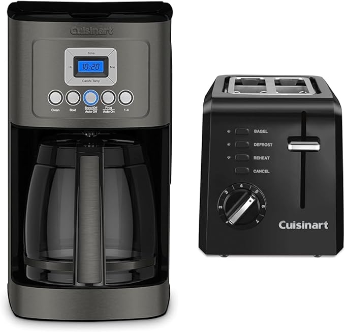 Cuisinart DCC-3200BKSP1 Perfectemp 14 Cup Progammable with Glass Carafe Coffee Maker Black Stainless Steel &amp CPT-122BK 2-Slice Compact Plastic Toaster Black