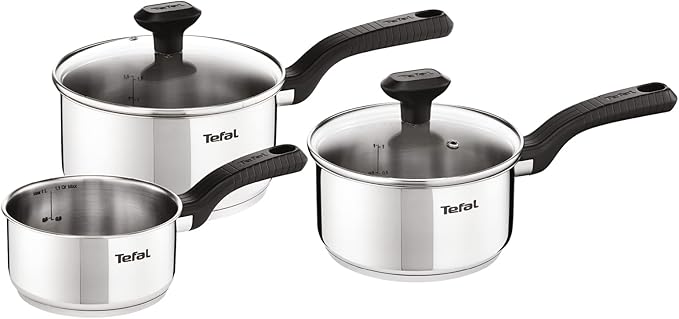 Tefal C973S344 Comfort Max Stainless Steel Saucepan Set 3 Pieces - Silver