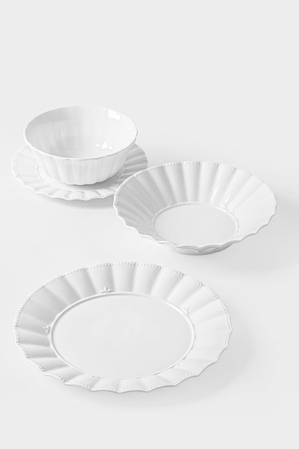 HOMBENE Plates and Bowls Sets 12 Piece Dinnerware Sets Bone China Porcelain Dinner Set with Cereal Bowls Ceramic Soup Bowls for Pasta Salad Gift Idea Wavy Pattern