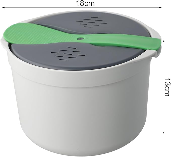 Microwave Rice Cooker &amp Steamer Pot with Strainer 18x18x13cm PP for Pasta/Veggies Dishwasher Safe