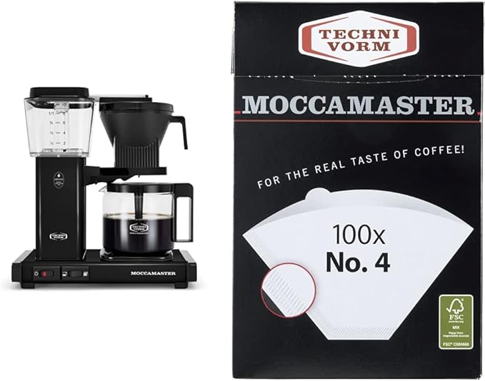 Technivorm Moccamaster 53937 KBGV 10-Cup Coffee Maker Black 40 Ounce 1.25l &amp #4 White Paper Filters 100-count per box