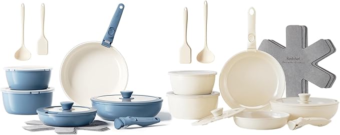 Redchef 32pcs Ceramic Pots and Pans Set Non Stick Nonstick Kitchen Cookware Set with Detachable Handle Non Toxic PFAS PFOA &amp PTFE Free RV Ceramic Cookware Set for Camping Dishwasher/Oven Safe