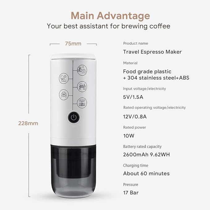 BENFUCHEN 3 in 1 Portable Espresso Machine With NO Heating Function Type-C Charging Electric Espresso Maker 17 Bar Mini Coffee Maker For N ESPRESSO/DolceGustoPods &amp Ground Coffee On the Go Blac