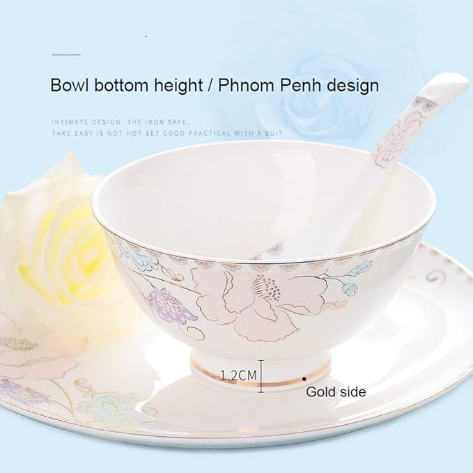 Dinnerware Set Dinner Set Plates and Bowls Set Bowl/Dish/Soup Pot/Spoon|Bone China Dinner SetsPurple Flower Pattern Porcelain Combination Set(