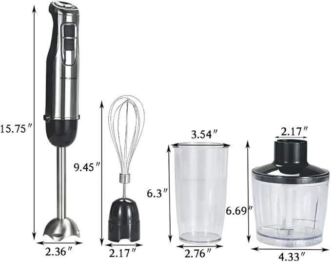 500W Powerful Hand Blender 4-in-1 Immersion Blender with 6-Speed &amp Turbo BPA-Free 600ml Beaker Whisk Food Chopper Stainless Steel Blades Ergonomic Grip