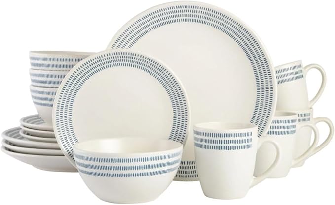 16-Piece Striped Rim Stoneware Dinnerware Set Plate Ceramic Dishes Tableware of Plates Dinner Sets