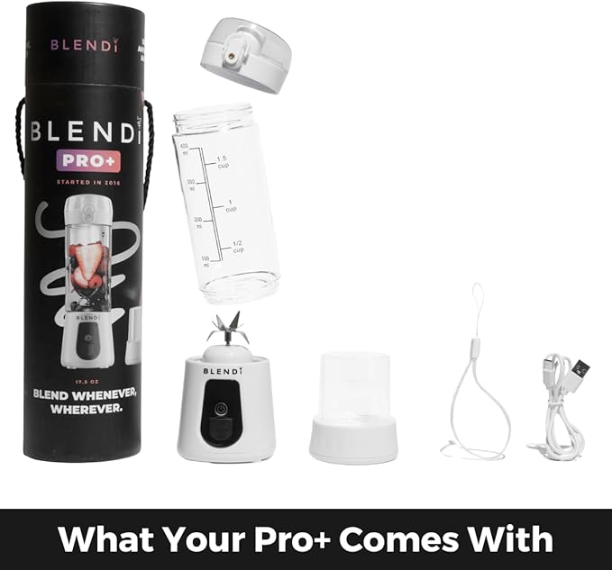 BLENDi Pro+ Portable Blender (17.5oz White) – Powerful Ice Crushing 120W Motor USB-C Rechargeable Cordless Personal Blender Smoothies &amp Shakes – BPA-Free Travel-Friendly