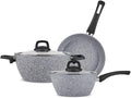 Karaca Gris Biogranite 5-Piece Induction Cookware Set 24cm Casserole &amp Lid 24cm Frying Pan &amp Lid 20cm Sauce Pan Grey