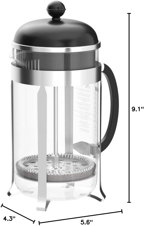 Bodum 34oz Chambord French Press Coffee Maker High-Heat Borosilicate Glass Stainless Steel White – Made in Portugal