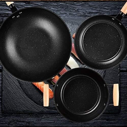 Three-Piece Non-Stick Cookware Set Wok Frying Pan Soup Pot Aluminum Alloy Maifan Stone Coating Smokeless Induction Compatible