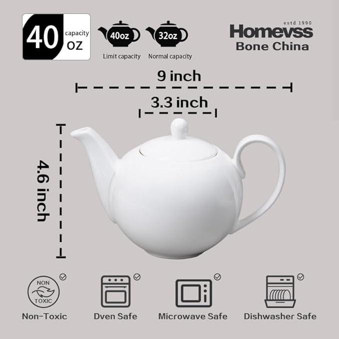 Bone China Coupe Shape Elegance White Coffee/Tea Pot 40oz