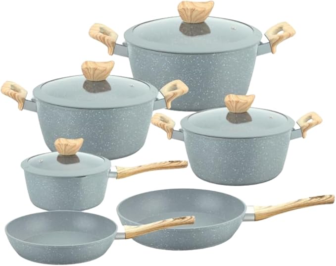 6-Piece Non-Stick Saucepan with Glass Lids and Frying Pan Set Durable and Easy to Clean Suitable for All Stovetops (Grey)