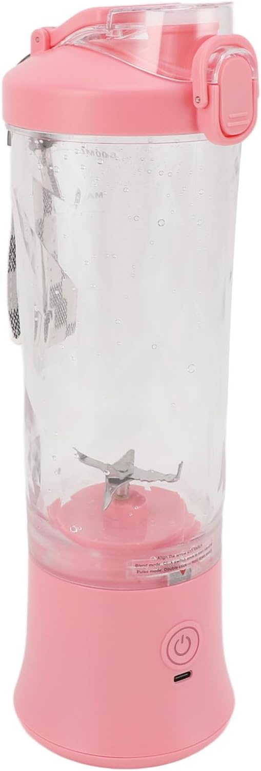 Portable Blender USB Rechargeable 600ml 150W 18000RPM High Speed Personal Blender with 4000mAh Battery Leakproof Lid for Smoothies Shakes Travel Sports Home Use ABS Stainless Steel (Pink)