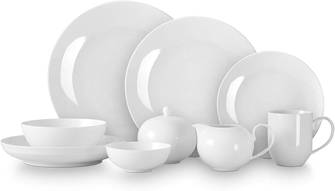 Bone China Coupe Shape Elegance White 45pc Dinnerware Set