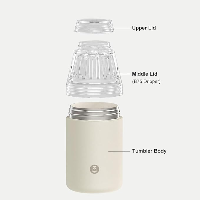 TIMEMORE Portable Coffee Maker Pour-Over Coffee Dripper Travel Coffee Cup Manual Brewer for Home and Outdoors - Ceramic-Coated Stainless Steel Tumbler 10.08 oz Capacity