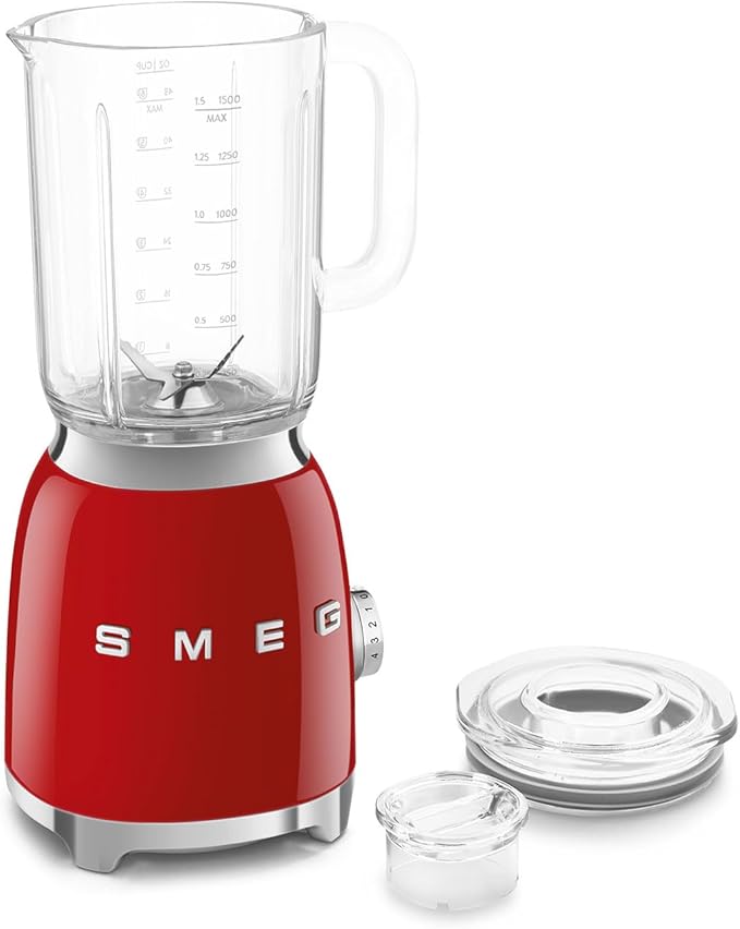 SMEG BLF03 Retro Style Blender – 600W Countertop Blender with 48 oz BPA-Free Jug 3 Speeds + Pulse Ice Crush &amp Smoothie Functions – 50s-Inspired Design-Red