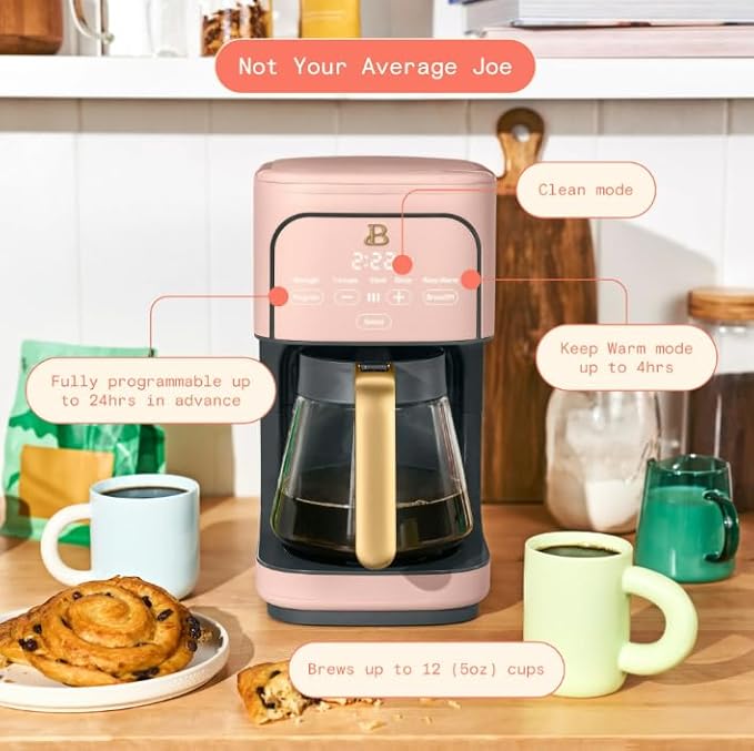 Beauti Coffee Maker 12 cup Programmable Brewing Versatility Advanced Programming 1200 W Keep Warm mode (Rose)