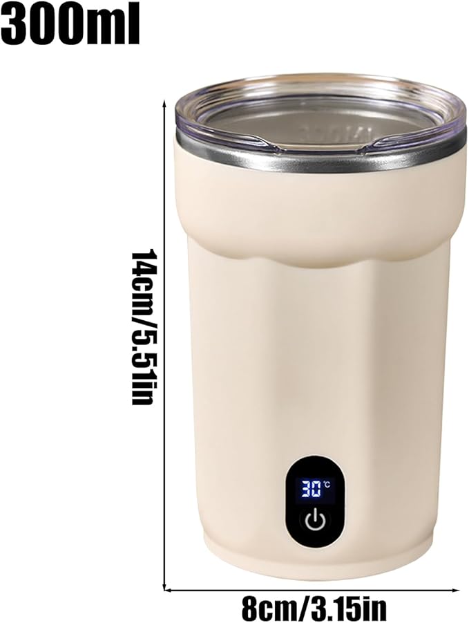 Self Stirring Coffee Mug – ABS 316 Stainless Steel 300ml | Automatic Mixing Cup Magnetic Electric Stirrer With Temperature Display | Portable Rechargeable Mixer For Coffee Milk Cocoa Travel Office