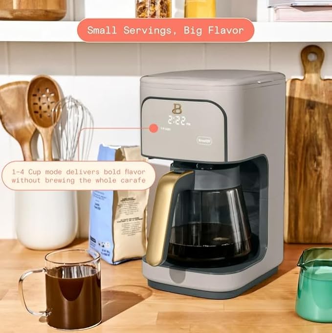 Beauti Coffee Maker 12 cup Programmable Brewing Versatility Advanced Programming 1200 W Keep Warm mode (Porcini Taupe)