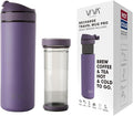 VIVA Recharge Purple Insulated Tea &amp Coffee Mug &amp Travel French Press Coffee Maker 16 oz Brew &amp Drink From the Same Mug On the Go or Camping